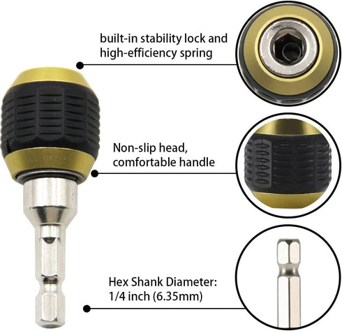 2 Pcs Self-Locking Drill Bit Holder 60mm Length Extension Rod Screwdriver 1/4 Inch Hex Shank Quick Release Chuck Adapter Connector Power Drill Too...