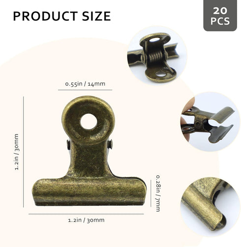 20 Pieces Metal Bulldog Binder Clips, 1.2 Inch Hinge Paper Clips Clamps for Food Bags, Pictures Photos, Art Crafts, Home Office Supplies (Bronze)...