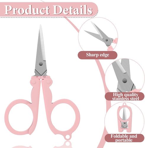 4Pcs Mini Folding Badge Reel Scissors Stainless Steel Scissors with Safety Cap Scissors Travel Scissors Mini Shear Tiny Cutter for Cutting Scrapbo...