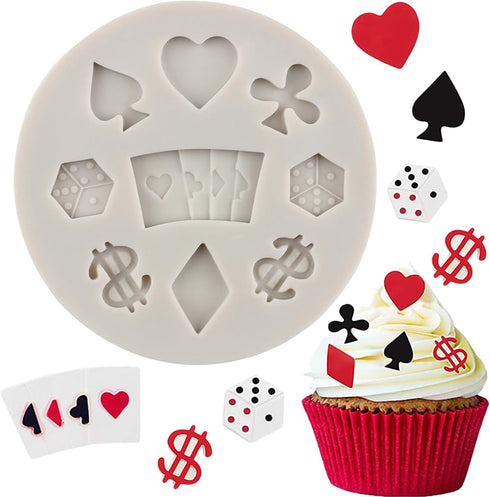 Poker Silicone Molds 3D Casino Themed Chocolate Molds Mini Heart Molds For Cake Decorating Cupcake Topper Candy Gum Paste Polymer Clay Set Of 1...