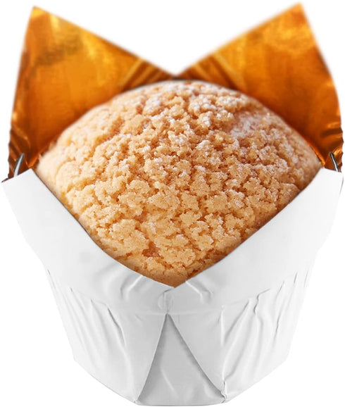 Party Hippo Gold Tulip Cupcake Liners Baking Paper Cups Holders Greaseproof Muffin Cases Wrappers for Wedding Birthday Party Baby Shower (White)...