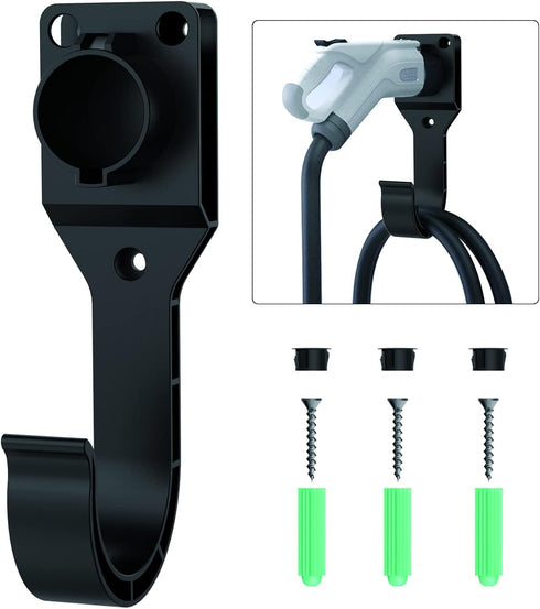 EV Charger Holder for SAE J1772 Charger, 1 Pice Wall-Mount Electric Vehicle Charger Holster with Hook for J1772 Connector, 3 pcs Screws, 3 pcs Wal...