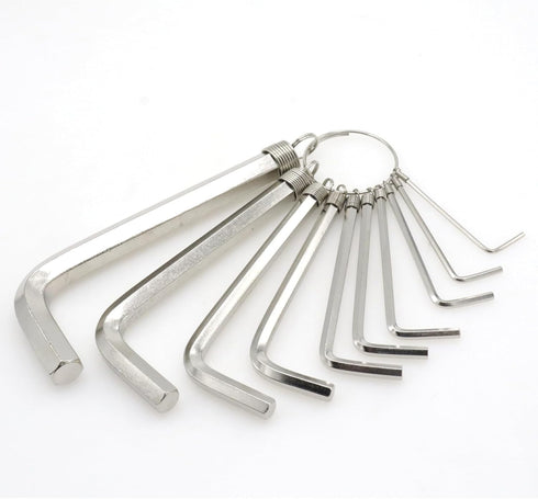 10pcs Silver Allen Wrenches Set, 1.5-10 mm Hex Key Key Chain Set, Portable L Shape Bike Allen Wrench Repair Tool...