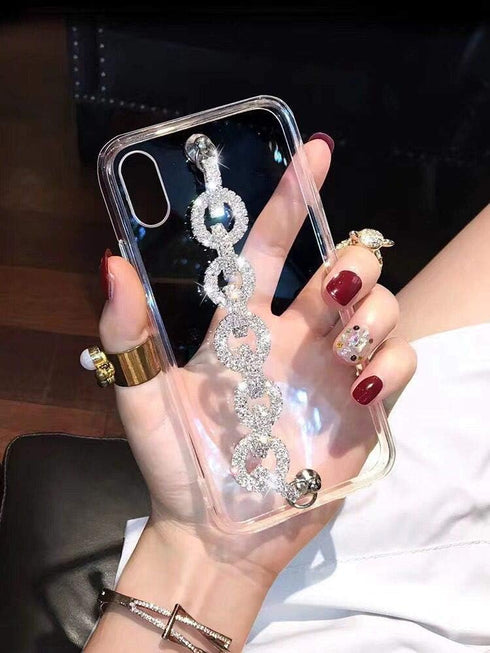 BONITEC Jesiya for iPhone Xs Max Case Clear Bracelet 3D Glitter Sparkle Bling Strap Luxury Shiny Crystal Rhinestone Diamond Silver Chain Protectiv...