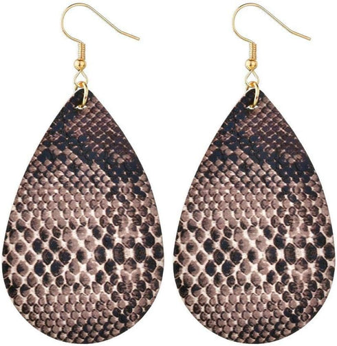 4 Pairs Bohemian Snakeskin Leather Earrings Set Retro Leopard Print Teardrop Earring Dainty Animal Python Print Drop Earrings for Women Jewelry...
