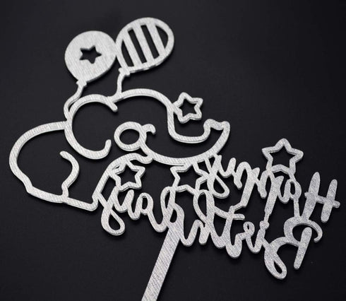 Baby Elephant Happy Birthday Cake Topper, Glitter Animal Elephant Theme Birthday Party Decorations (Silver)...