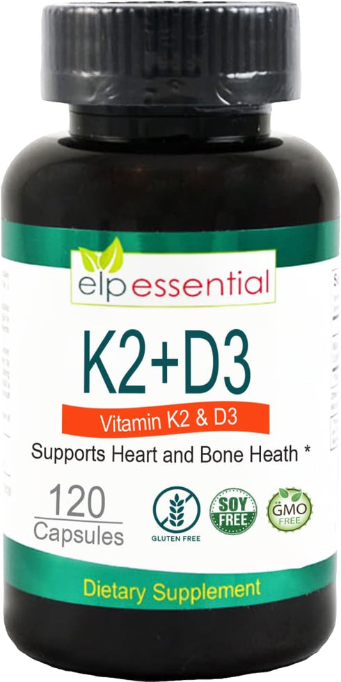 ELP ESSENTIAL Vitamin K2 with D3 Supplement Bone and Heart Health,Capsules K2+D3 Vitamins 120 Capsules...