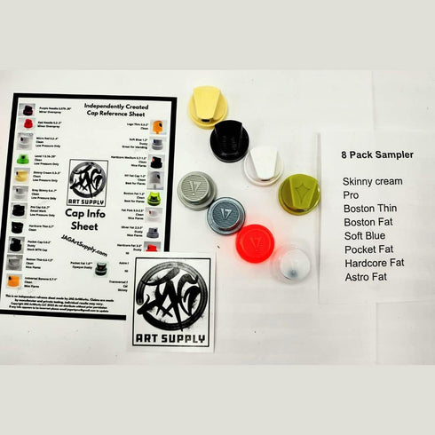 Spray Paint Caps - Skinny to Fat 8pc Sampler Pack Fits Female Cans: Molotow, Montana, Loop, Flame, MTN, DANG, Double A, Fresh Paint, Acme and Othe...