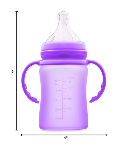 3-in-1 Glass Sippy Cups for Toddlers | Silicone Coated Glass Baby Bottles | Non-Toxic Transition Cup for Baby with Removeable Handles | Baby Straw...