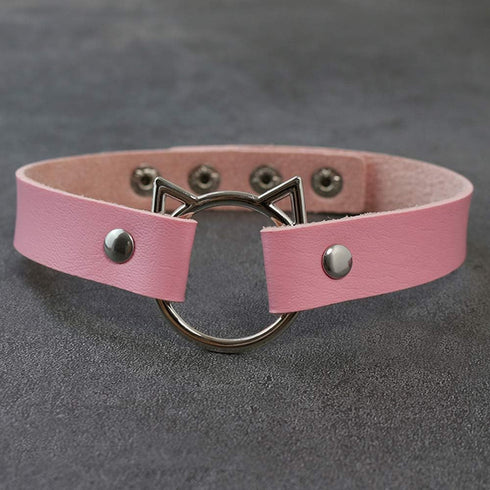 Leather Choker Necklace Collar Soft PU Cat Punk Adjustable Choker Necklace for Women, Pink...
