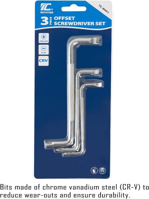 ROTATION 3pcs Offset Screwdriver Set, Head Screwdriver Set with Magnetic, Z-type Screw Drive with Philips and Flathead...