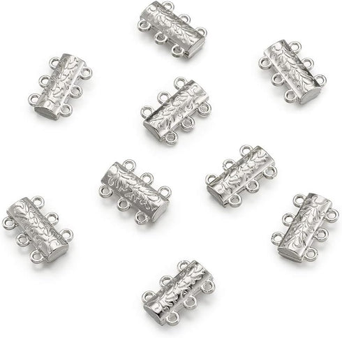 Beadthoven 20-Set Alloy 3 Hole Multi Strand Magnetic Clasps Bracelet Closure Magnetic Necklace End Clasp Tube Clasps Jewelry Finding Making Suppli...
