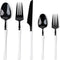 Blue Sky Infinity Flatware Deluxe Black & White Combo - 40 Count | Premium Disposable Plastic Cutlery Set with 8 Dinner Forks, 8 Salad Forks, 8 Kn...