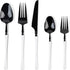Blue Sky Infinity Flatware Deluxe Black & White Combo - 40 Count | Premium Disposable Plastic Cutlery Set with 8 Dinner Forks, 8 Salad Forks, 8 Kn...