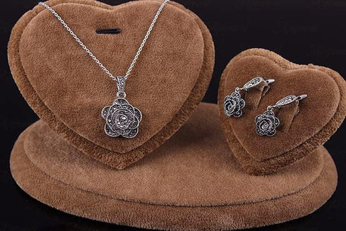 Vintage Black Crystal Geometric Rose Flower Necklace Earrings Fashion Jewelry Sets Christmas Day Gifts...