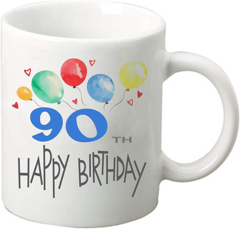 Happy Birthday 11 oz ounce Coffee Tea Mug Cup White Ceramic Celebration for Friends and Family (90th)...