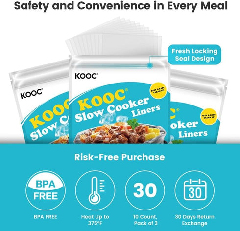 KOOC Slow Cooker Liners 10x13 inch 30 count Small Size Disposable Pot Liners Cooking Bags Fit 1.5QT to 2QT Pot BPA Free Fresh Locking Seal Design...