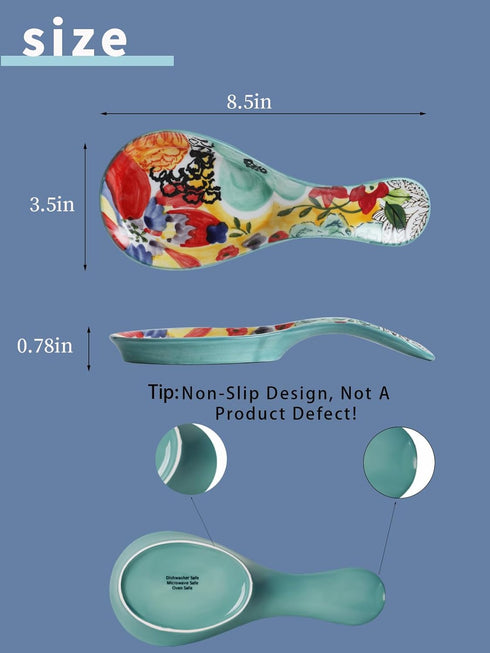 Colorful Hand Painted Spoon Rest Ceramic Large Spoon Holder for Kitchen Counter Stove Top, Dishwasher Safe, Multicolor (1 Pack)...