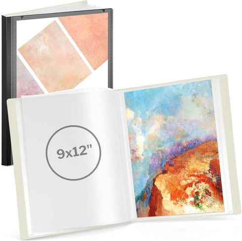 CRANBURY Art Portfolio 9x12 Binder - (Black), 9 x 12 Binder with 24 Clear Sleeves, Displays 48 Pages, Customizable Cover, A4 Binder for Kids Art, ...