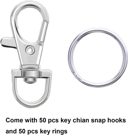 Metal Swivel Lanyard Snap Hooks and Split Key Rings Chain Hook Keychain, 100 Pieces...