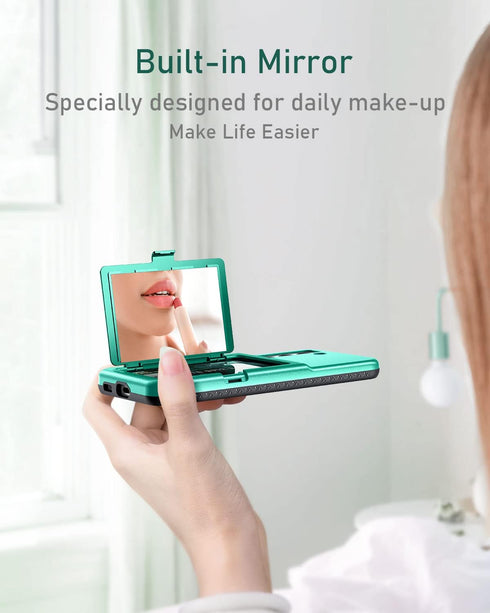 WeLoveCase Samsung Galaxy S22 Plus Case Wallet Case with Credit Card Holder & Hidden Mirror, All-Round Protection Shockproof Phone Cover Designed ...