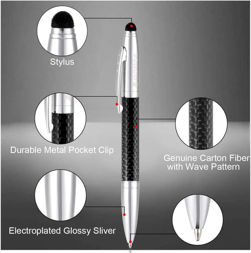 Glovion Multicolor Ballpoint Pen with Stylus Tip, 2 in 1 Ink Writing Pens Carbon Fiber Stylus Pen with 3 Replacement Stylus Tips Refills for Touch...