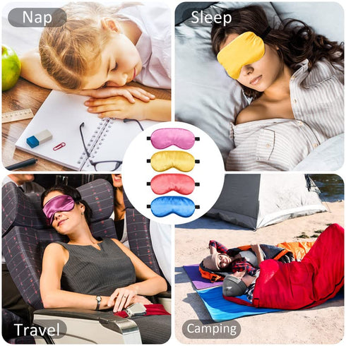 BBTO 4 Pcs Silk Sleep Eye Masks Smooth Soft Satin Eye Covers with Adjustable Strap Blindfold for Sleeping Blocking out Lights Travel Relaxation(Bl...