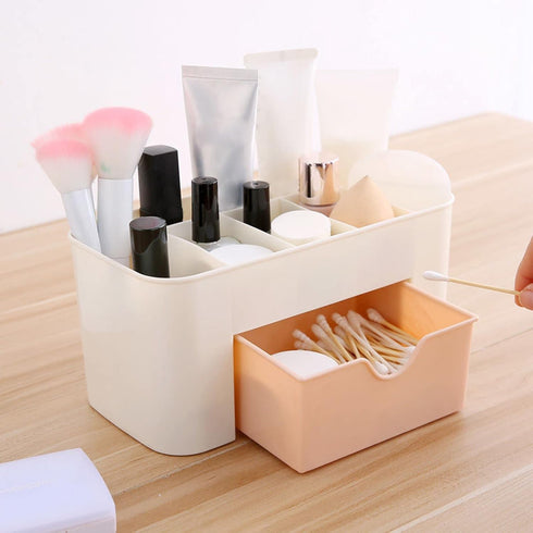 Makeup Desk Organizer Storage Box with 1 Drawer, Bathroom Countertop Organizer for Cosmetics, Dresser Storage Vanity Box for Lipstick, Brushes, Lo...