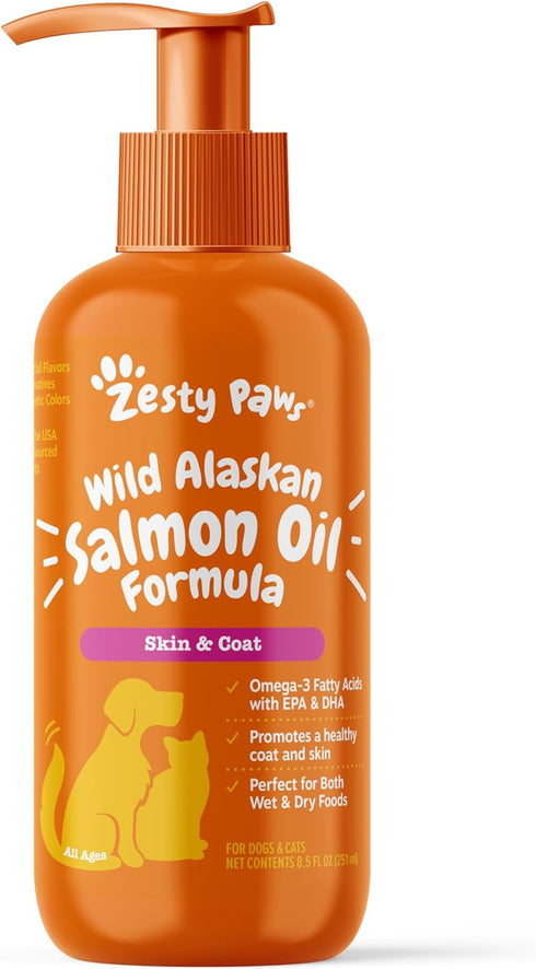 Wild Alaskan Salmon Oil for Dogs & Cats - Omega 3 Skin & Coat Support - Liquid Food Supplement for Pets - Natural EPA + DHA Fatty Acids for Joint ...