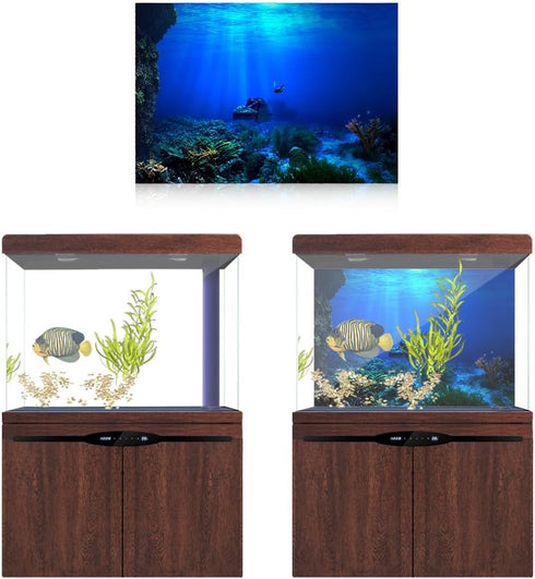 FILFEEL Aquarium Background Fish Decorations Pictures 3D Effect PVC Adhesive Poster Underwater World Backdrop Decoration Paper Cling Decals Sticke...