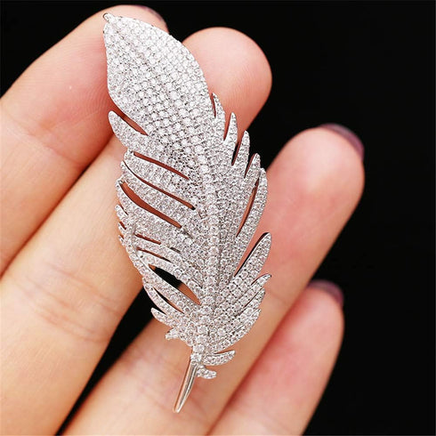 Rhinestone Feather Brooches Pin for Women Men Fashion Crystal Delicate Leaf Brooch Lapel Pins Elegant Dress Accessories Jewelry Boutonniere Corsag...
