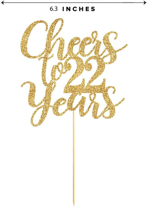 Gold Glitter Cheers to 22 years cake topper, Gold Happy 22nd Birthday Cake Topper, Birthday Party Decorations, Supplies...