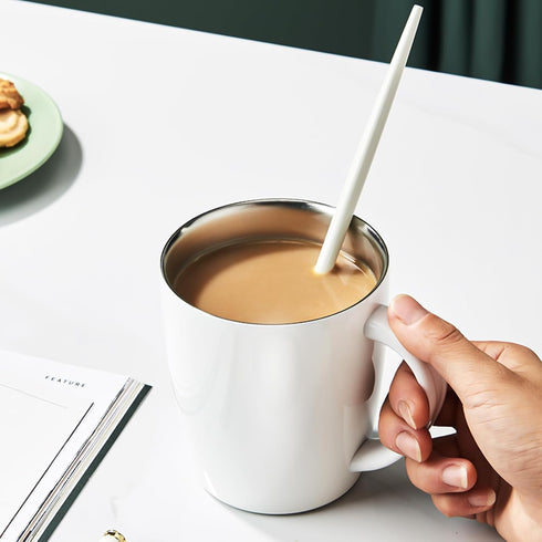 PARACITY Insulated Coffee Mug Stainless Steel Coffee Mug with Lid Handle Double Wall Vacuum Travel Mug Camping Tumbler Cup Men Women 12 oz (White)...