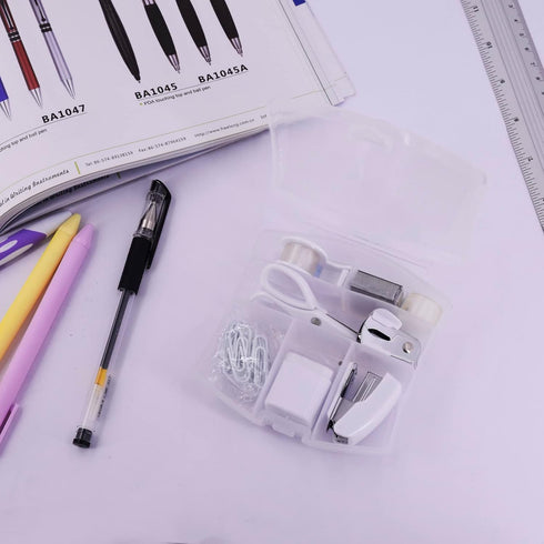 Mini Office Supply Kits – Includes Mini Stapler,Scissors, Staple Remover, Staples, Tape Dispenser (White)...