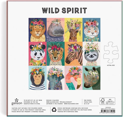 Galison Wild Spirit 500 Piece Puzzle from Galison - 20" x 20" Beautifully Illustrated Puzzle, Thick & Sturdy Pieces, Fun and Challenging Activity ...