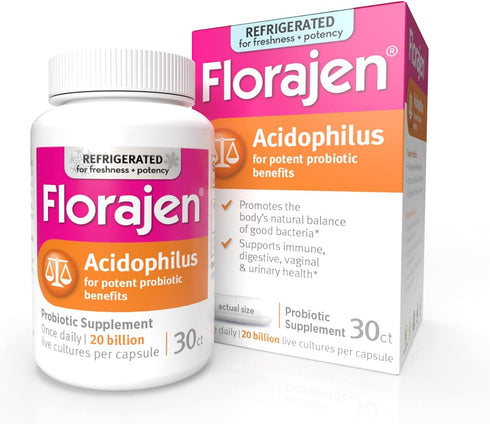 Florajen Acidophilus Probiotics, Gut Health, Vaginal Health, and Immune Support Supplement, Constipation and Bloating Relief for Adults, 30 Capsul...