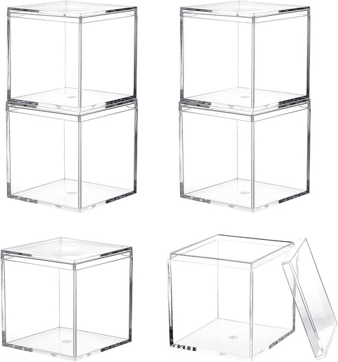 Acrylic Box with Lid, 4 Pack Small Square Acrylic Container 2.2x2.2x2.2Inch/55X55X55mm Plastic Square Cube Containers with Lid Storage Box for Can...