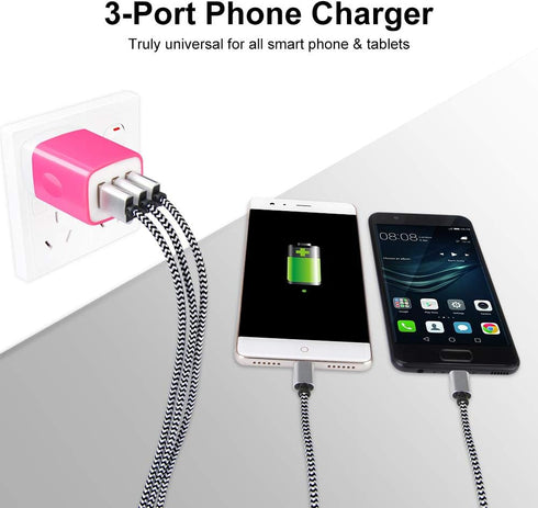 Wall Charger Adapter,USB Cubes,3Pack Universal Travel 3.1A 3 Muti Port Plug Charging Block Compatible with iPhone 16,15,14,13,12,11,SE,X,Plus,Sams...