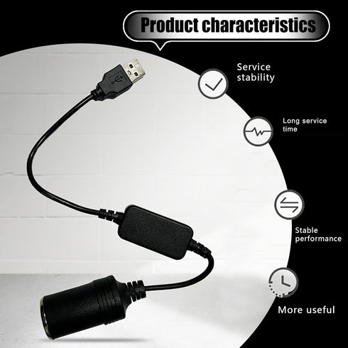 1 PC Car USB Port Boost Cable, 5V to 12V Cigarette Lighter Female Converter Adapter, Mobile Power Supply Connected to Driving Recorder E-Dog, Univ...