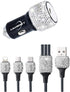 Bling Car Charger with USB Cable Set,Luxury Crystal Car Accessories Kits for Girls & Women,Rhinestone Dual USB Car Charger with Bling 3 in 1 Nylon...