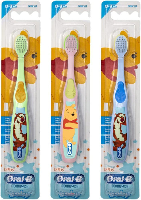 Oral-B Baby Manual Toothbrush, Pooh Characters, 0-3 Years Old, Extra Soft (Characters Vary) - Pack of 3...