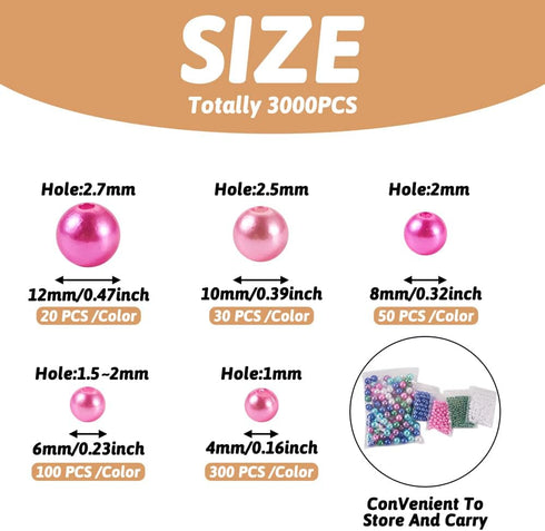 Cheriswelry 3000Pcs 4/6/8/10/12mm Imitation Pearl Acrylic Beads Dyed Round Loose Spacer Bead Kit for Necklace Bracelet Earring Jewelry Making Craf...