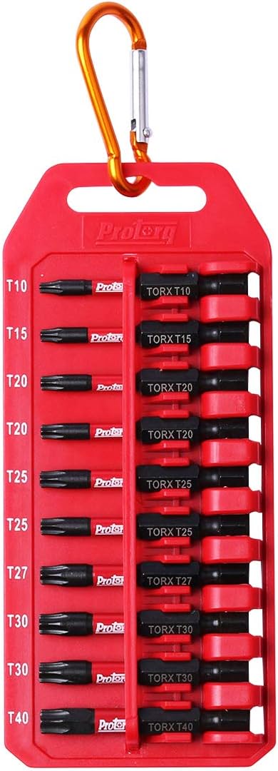 Impact Bit Set W/clip, T10-T40 TORX,10-Piece, 2 Inch Length, Industrial Strength, 1/4" Hex Shank...
