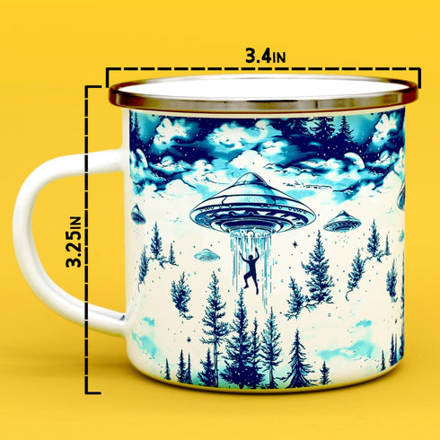 UFO Alien Abduction Extraterrestrial Paranormal Enamel Camp Mug, Outdoor Camping Campfire Coffee Cup (12oz)...