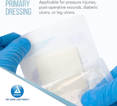 Dynarex DynaGinate Calcium Alginate Wound Dressing - Sterile, Non-Stick Topical Wound Pads - Absorbent Gel Patches for Moderate to High Exuding Cu...