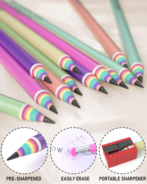 Nicpro 24PCS Pencils #2, HB Rainbow Color Paper Pencils, Pre-Sharpened Wood-Cased Cute Pencils, Anti-Break Graphite Pencil with Eraser for Student...
