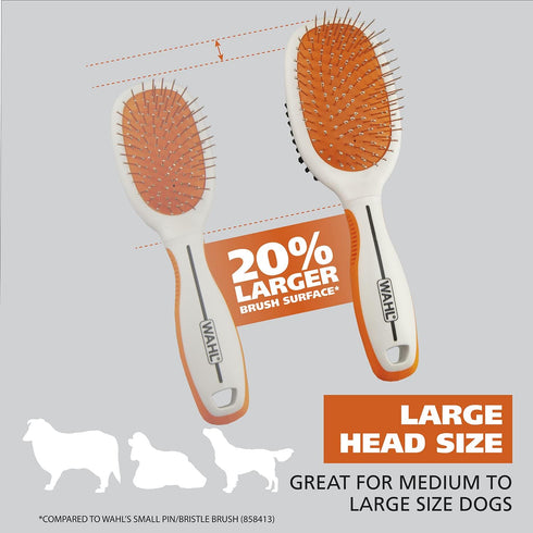 Wahl Premium Pet Double Sided Pin Bristle Brush with Patented Stacked Pin Design for Dogs - Removes Loose Hair & Stimulates the Skin while Creatin...