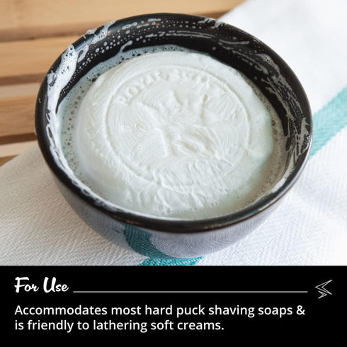 Ceramic Textured Shaving Bowl – Shave Soap & Shaving Cream Dish, Textured for Rich Lather (Black)...