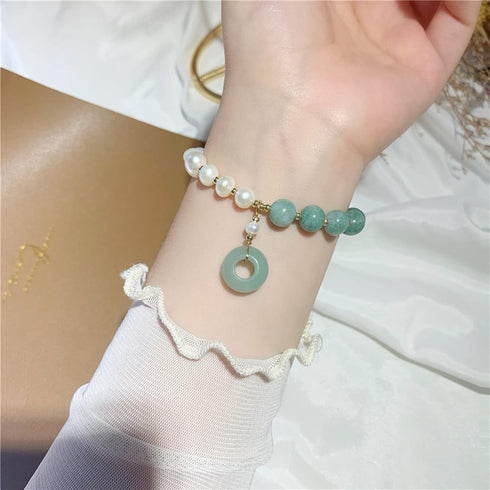 Healing Crystal Bracelet Gold Wealthy Lucky Pearl Feng Shui Jade Bracelet for Women...