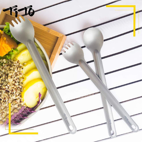 TiTo Titanium Long Handle Spork and Spoon Eco-Friendly Ultralight Portabale Flatware for Outdoor Camping Backpacking Hiking Travel Picnic Tablewar...